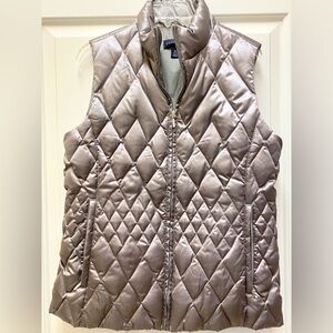 Lands' End Women's Stunning Quilted Goose Down Puffer Vest in Metallic Gray